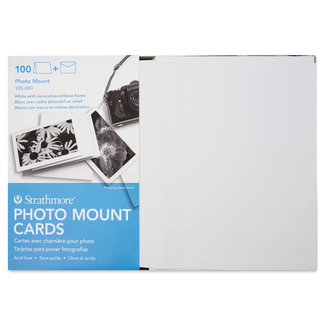 Open in modal - Strathmore Photo Mount Cards and Envelopes - White, Decorative Emboss, Pkg of 100, front