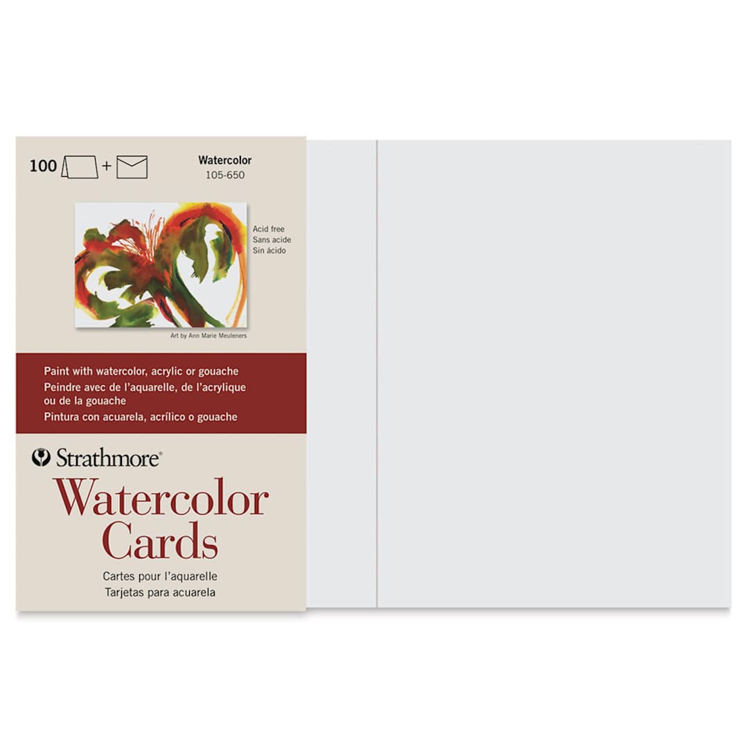 Open in modal - Strathmore Watercolor Cards and Envelopes - Greeting, Box of 100 (front of package)