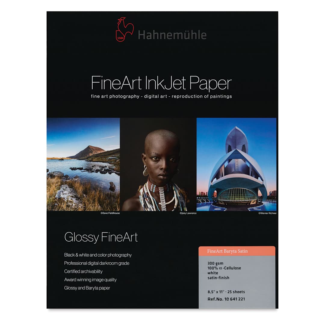 Open in modal - Hahnemühle Baryta Satin FineArt Inkjet Paper - 8-1/2" x 11", Pkg of 25, front of packaging