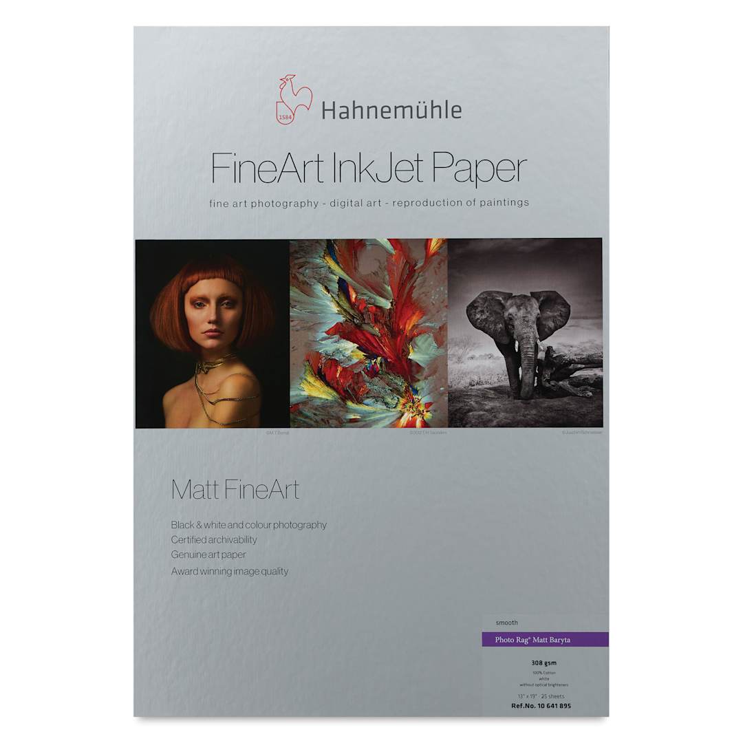 Open in modal - Hahnemühle Photo Rag Matt Baryta FineArt Inkjet Paper - 13" x 19", Pkg of 25, front of packaging