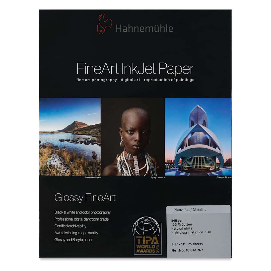 Open in modal - Hahnemühle Photo Rag Metallic FineArt Inkjet Paper - 8-1/2" x 11", Pkg of 25, front of packaging