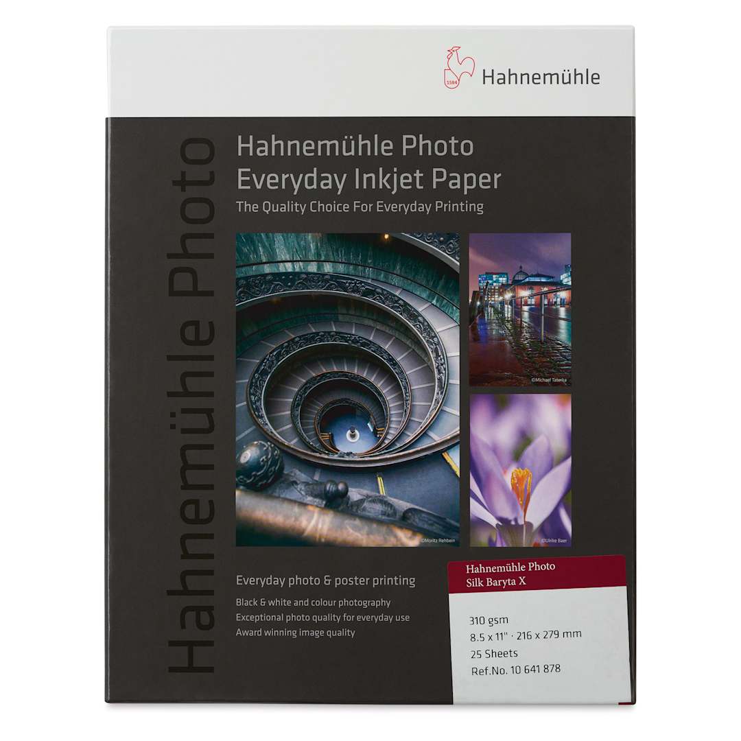 Open in modal - Hahnemühle Photo Silk Baryta X 310 Inkjet Photo Paper - 8-1/2" x 11", Pkg of 25, front of packaging