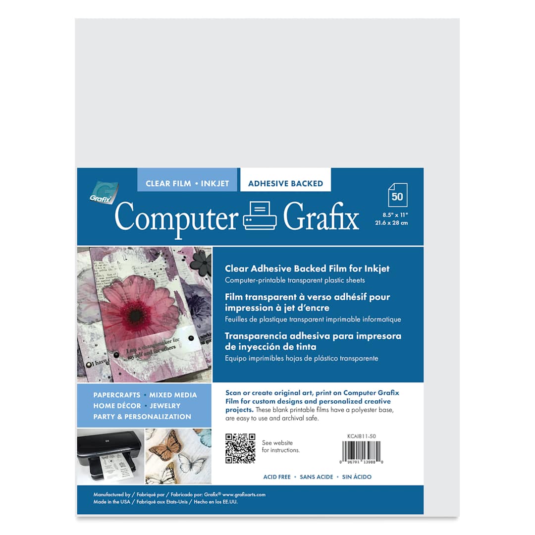 Open in modal - Grafix Clear Adhesive Inkjet Film - Pkg of 50, 8-1/2" x 11"