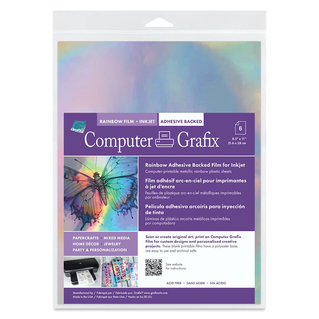 Open in modal - Grafix Rainbow Adhesive Inkjet Film - Pkg of 6, 8-1/2" x 11"