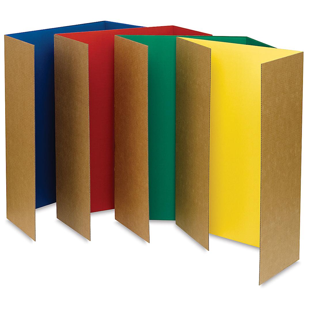 Open in modal - Pacon Colored Trifold Presentation Board Pack - 48" x 36", Assorted, Pkg of 4 - 4 colors of boards shown upright