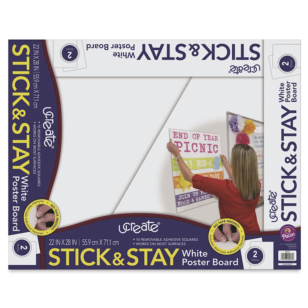 Open in modal - Pacon UCreate Stick & Stay White Posterboard - Front of package shown