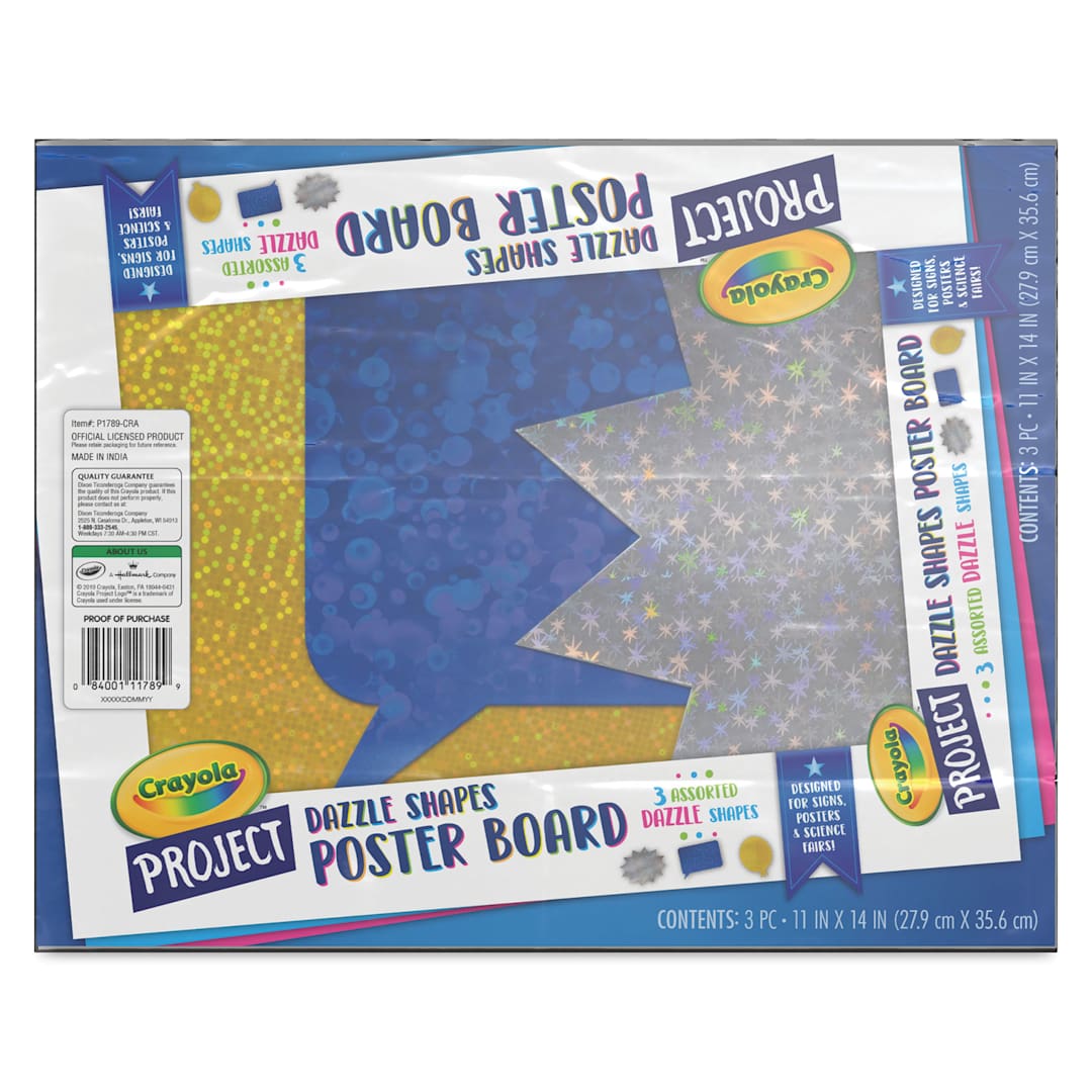 Open in modal - Crayola Project Poster Board Shapes - Dazzle, 11" x 14", Pkg of 3
