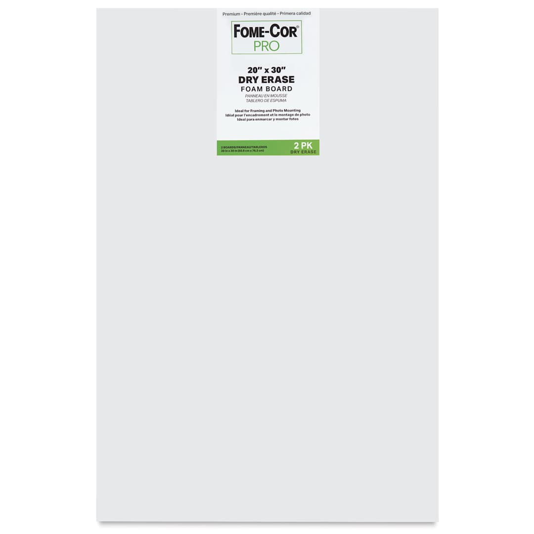 Open in modal - Fome-Cor Pro Specialty Dry Erase Foam Board - 20" x 30" x 3/16", White, Pkg of 2 Sheets, in package