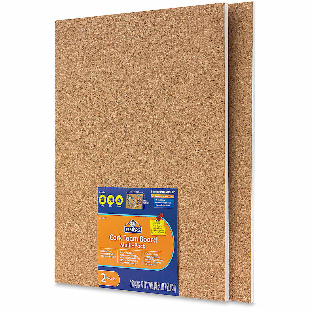 Open in modal - Cork Foam Board - Angled view of 2 sheet package with label
