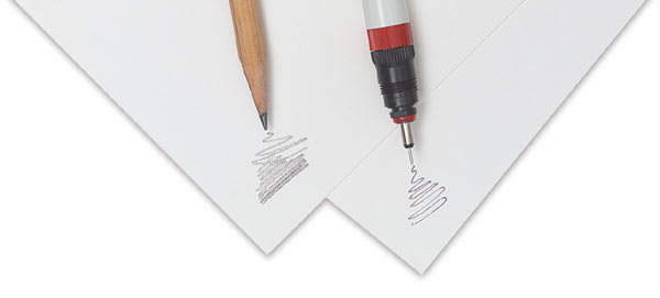 Open in modal - Strathmore 500 Series Bristol - Corners of 2 sheets and pencil and pen, to show color, texture
