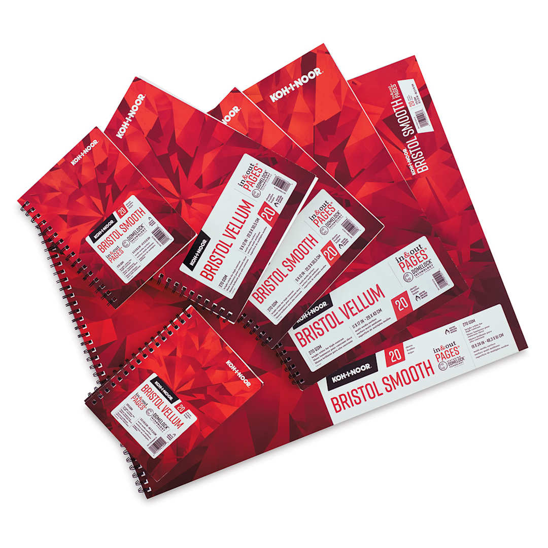 Open in modal - Koh-I-Noor Bristol Pads - Various sizes of pads shown stacked
