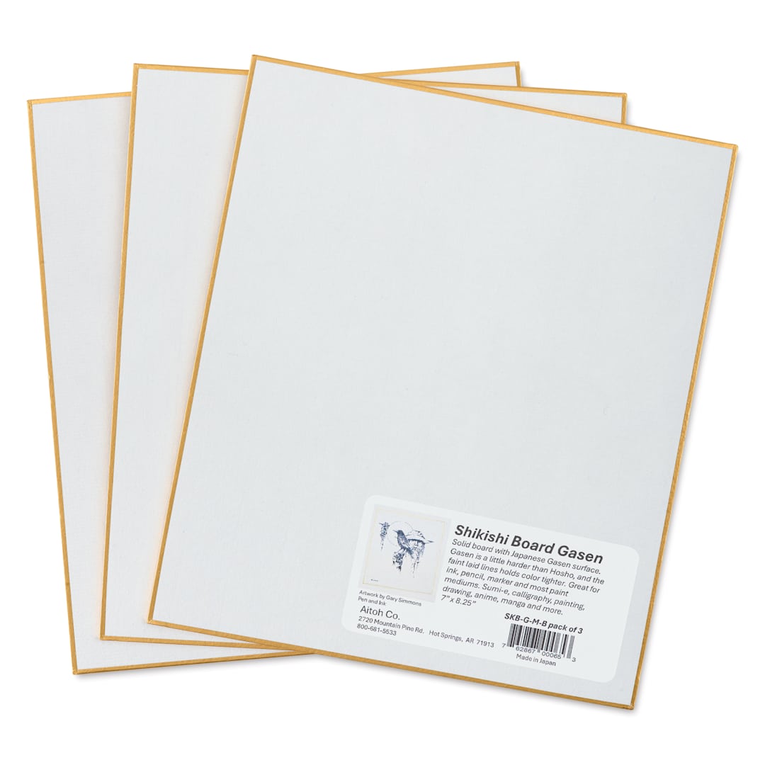 Open in modal - Aitoh Gasen Paper Shikishi Boards - 7" x 8-1/4", Pkg of 3, with packaging label on board