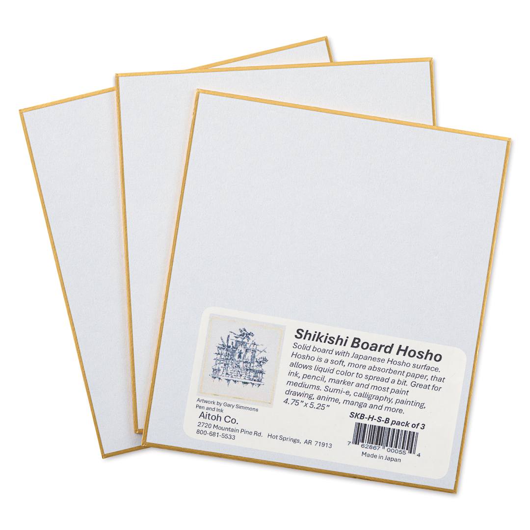Open in modal - Aitoh Hosho Paper Shikishi Boards - 4-3/4" x 5-1/4", Pkg of 3, with packaging label