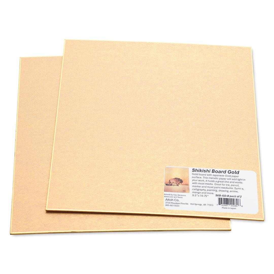 Open in modal - Aitoh Gold Paper Shikishi Boards - 9-1/2" x 10-3/4", Pkg of 2, with packaging label
