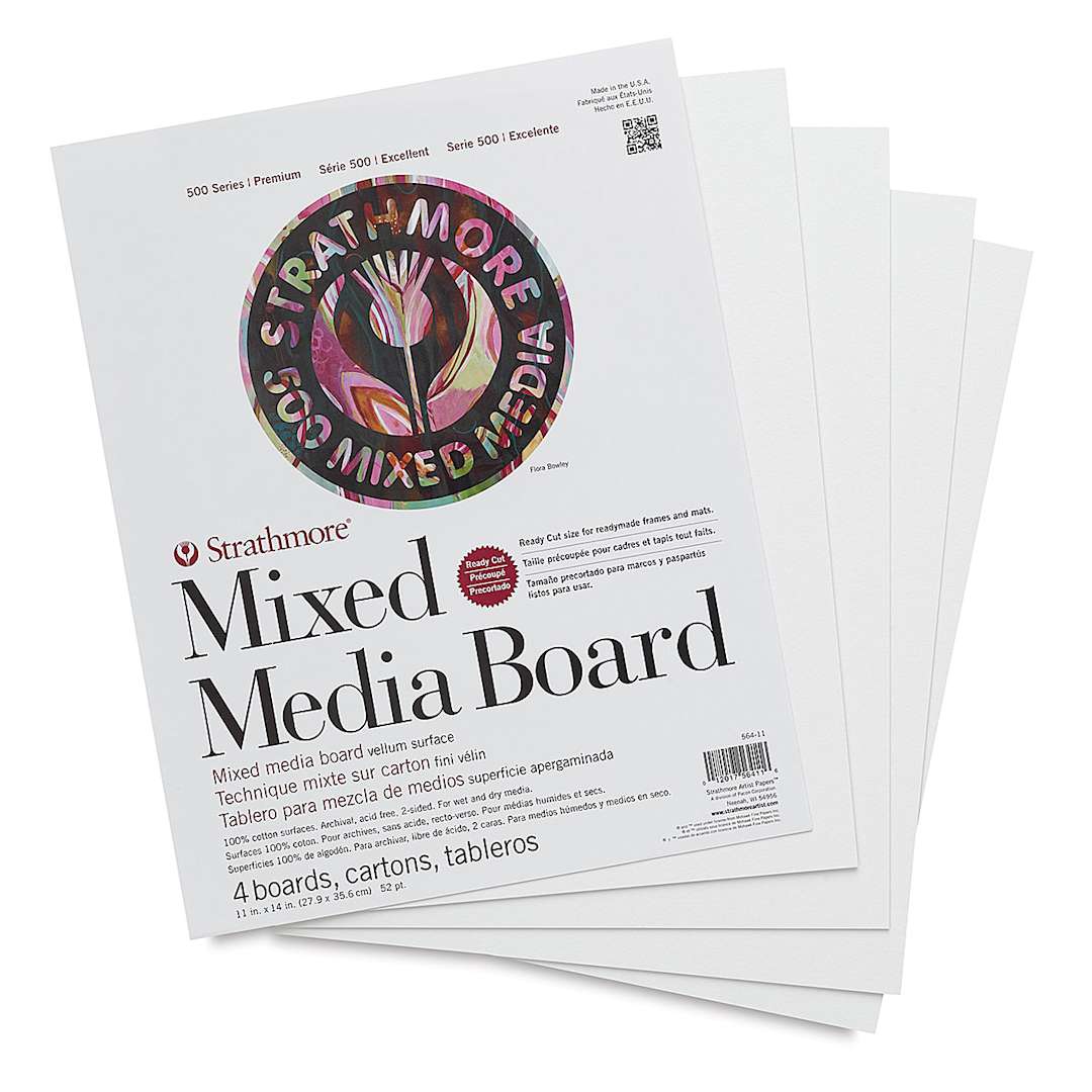 Open in modal - Strathmore 500 Series Mixed Media Boards - Front of package of 4 11"x14" Boards