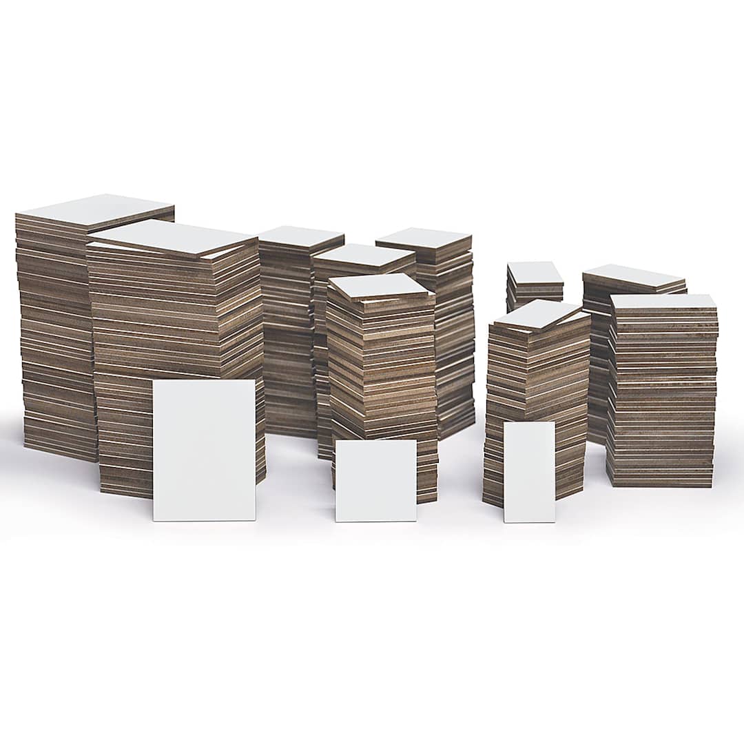 Open in modal - Ampersand Clayboard - Components of 10 lb package of assorted sizes shown in stacks
