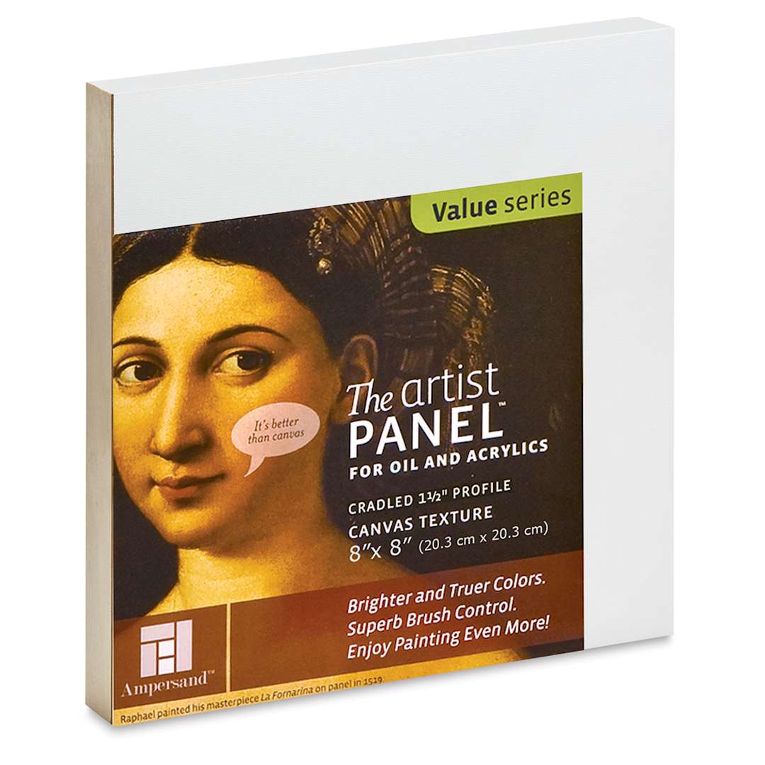 Open in modal - Ampersand Value Series Artist Panel - Textured, 8" x 8", 1-1/2" Cradle