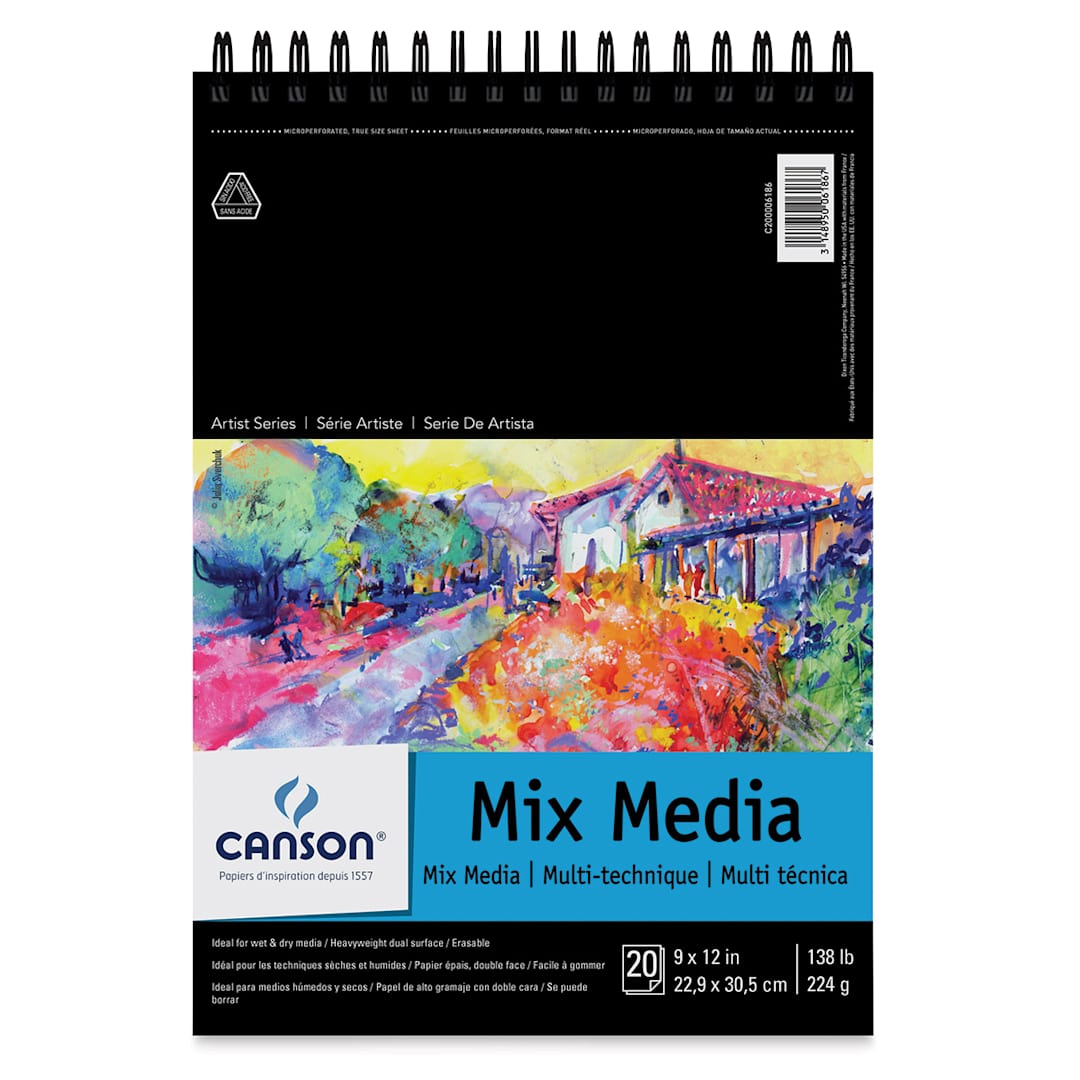Open in modal - Canson Artist Series Mix Media Pad - Front Cover of 9" x 12" wirebound pad showing label