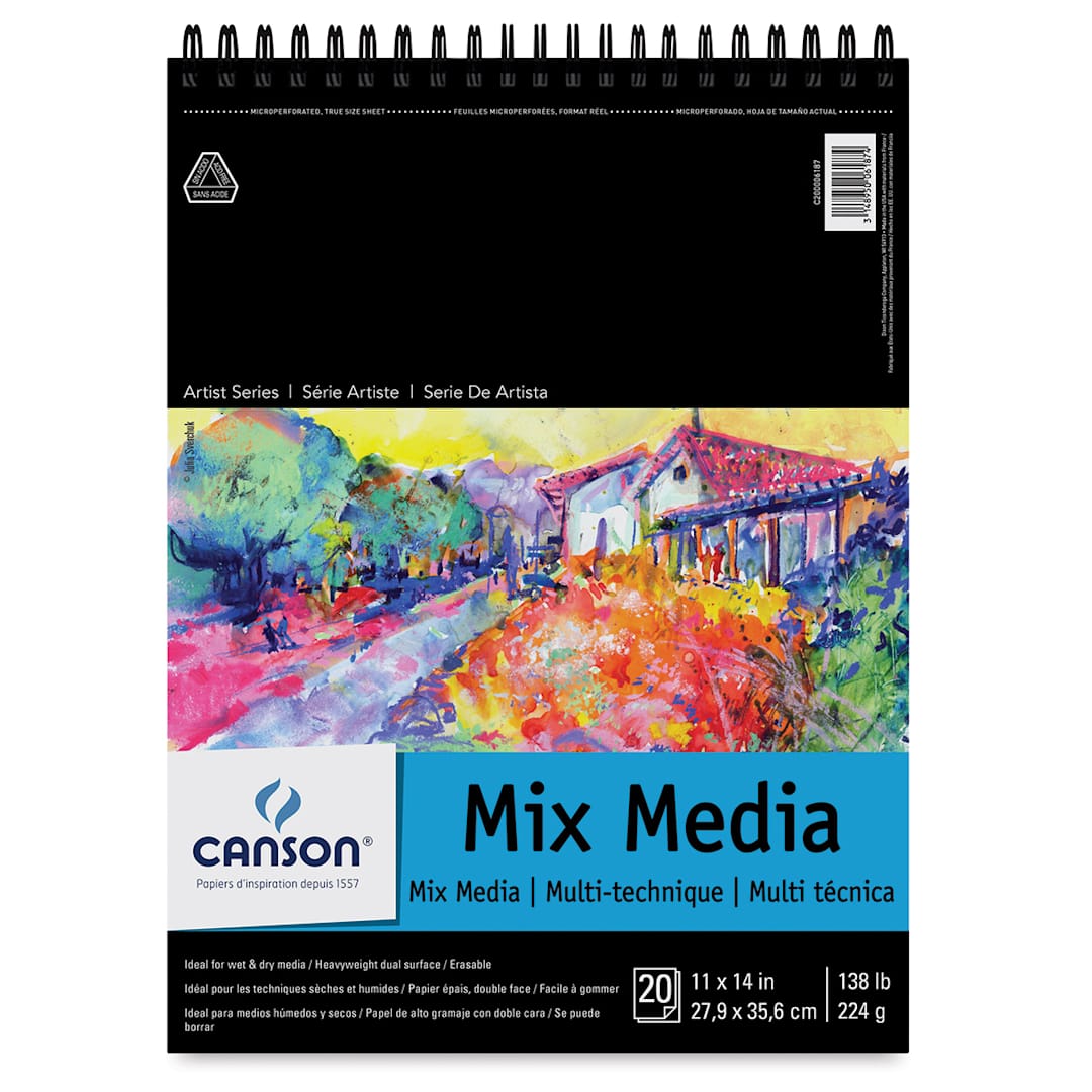 Open in modal - Canson Artist Series Mix Media Pad - Front Cover of 11" x 14" wirebound pad showing label