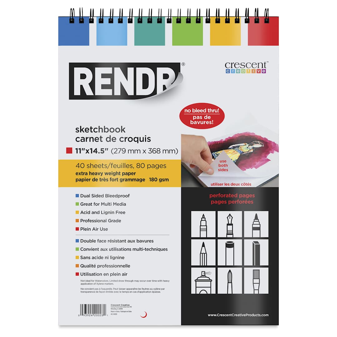 Open in modal - Crescent Rendr Wirebound Sketchbook - 11" x 14-1/2", front cover