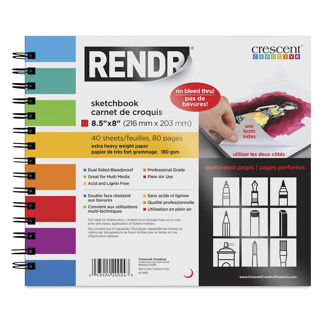 Open in modal - Crescent Rendr Wirebound Sketchbook - 8" x 8-1/2", front cover