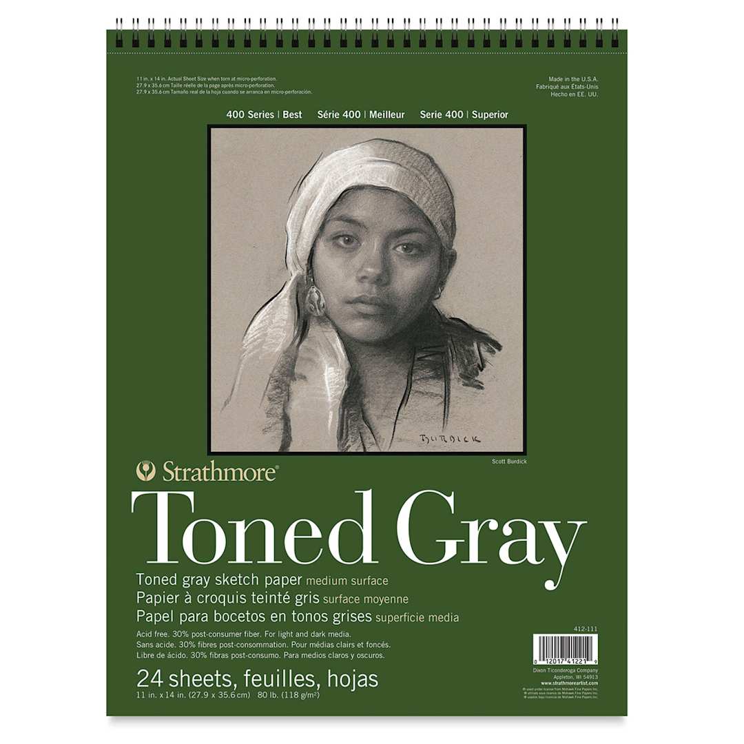 Open in modal - Strathmore 400 Series Recycled Toned Sketch Pad - 11'' x 14'', 24 Sheets, Cool Gray