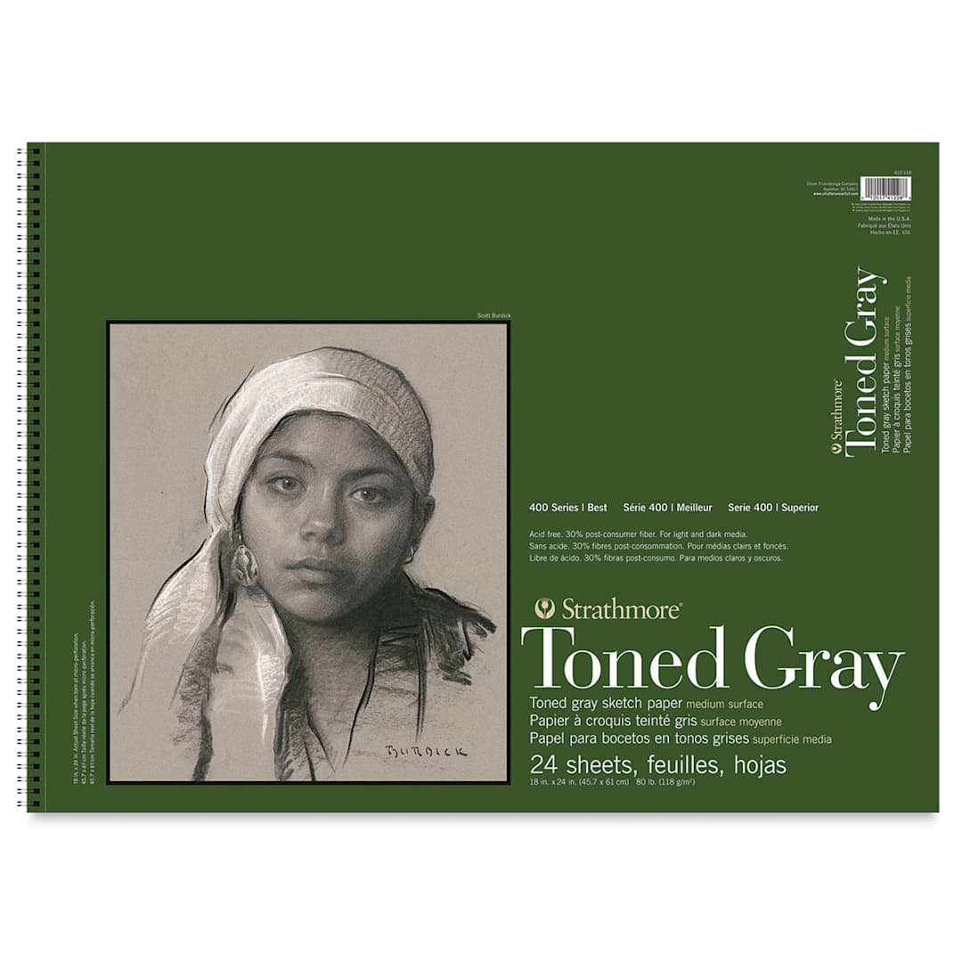 Open in modal - Strathmore 400 Series Recycled Toned Sketch Pad - 18'' x 24'', 24 Sheets, Cool Gray