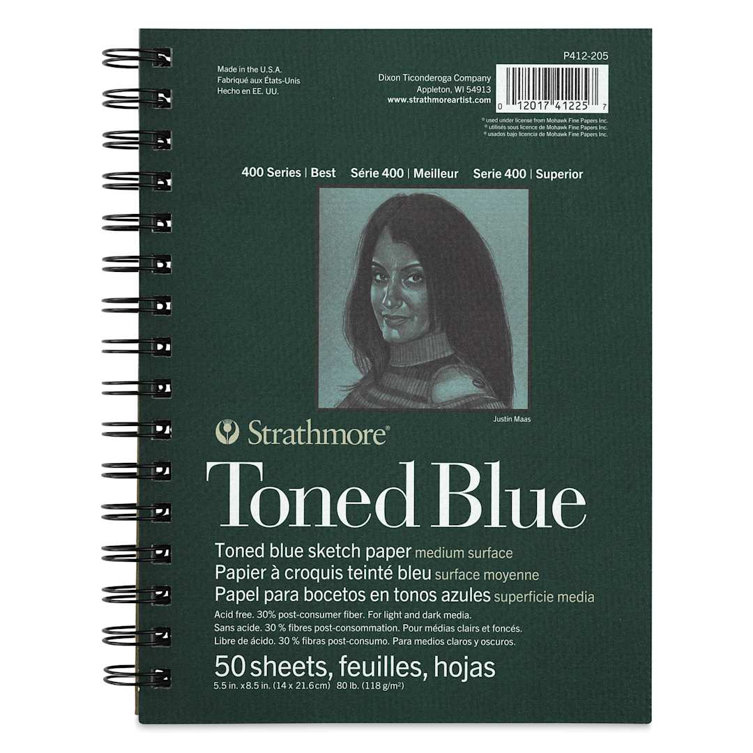 Open in modal - Strathmore 400 Series Recycled Toned Sketch Pad - 8-1/2" x 5-1/2", 50 Sheets, Steel Blue (Cover)
