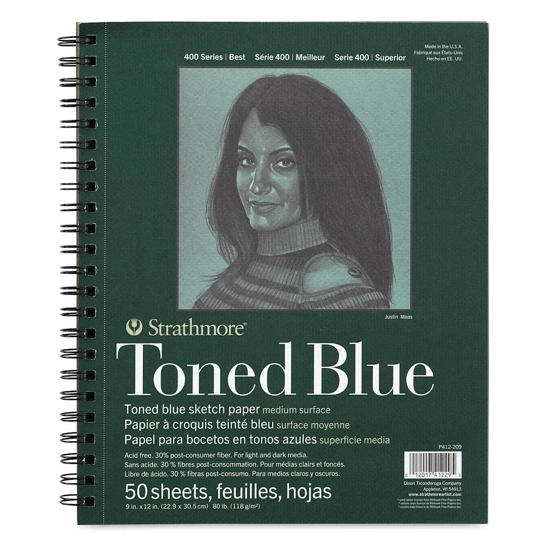 Open in modal - Strathmore 400 Series Recycled Toned Sketch Pad - 12" x 9", 50 Sheets, Steel Blue