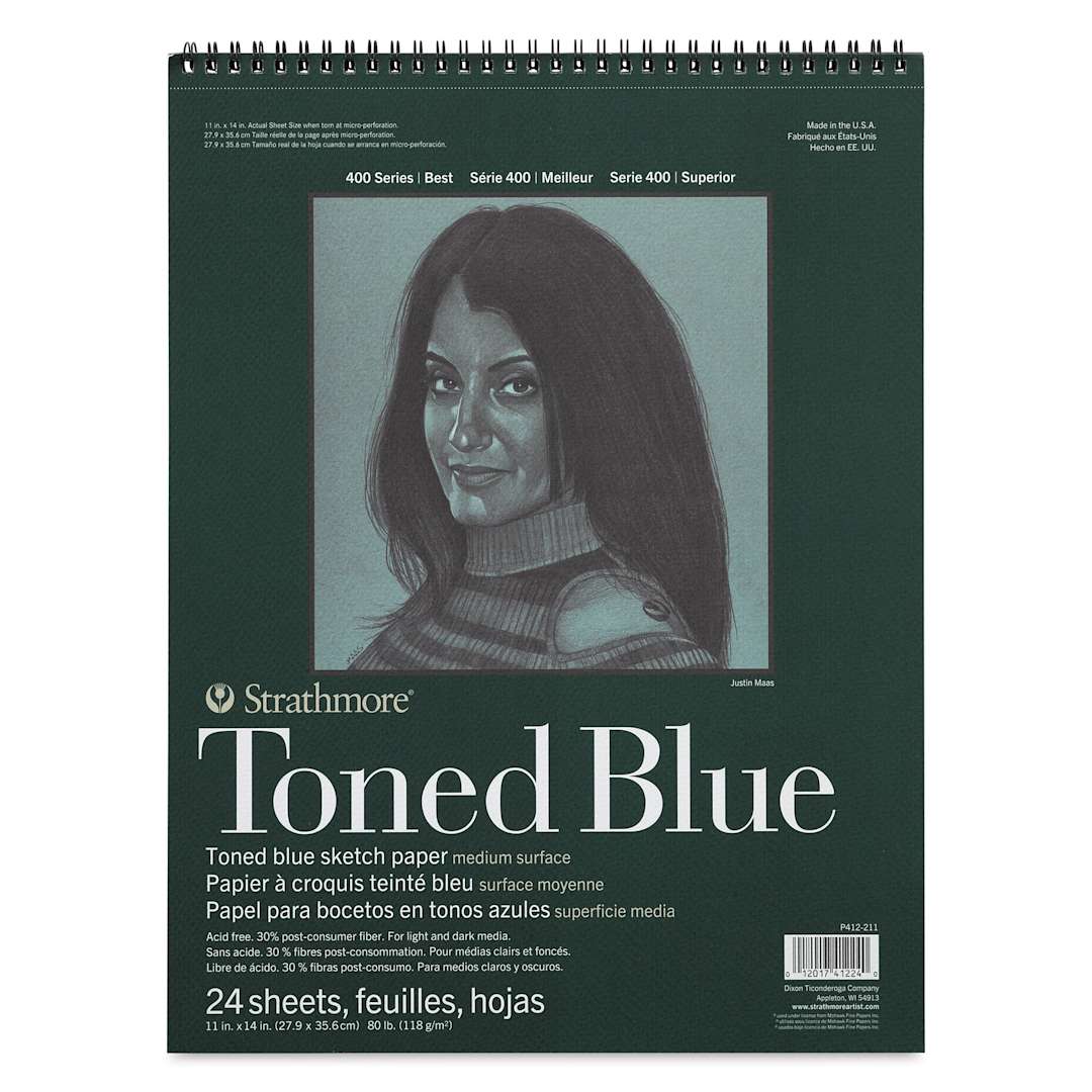 Open in modal - Strathmore 400 Series Recycled Toned Sketch Pad - 11" x 14", 24 Sheets, Steel Blue (Cover)