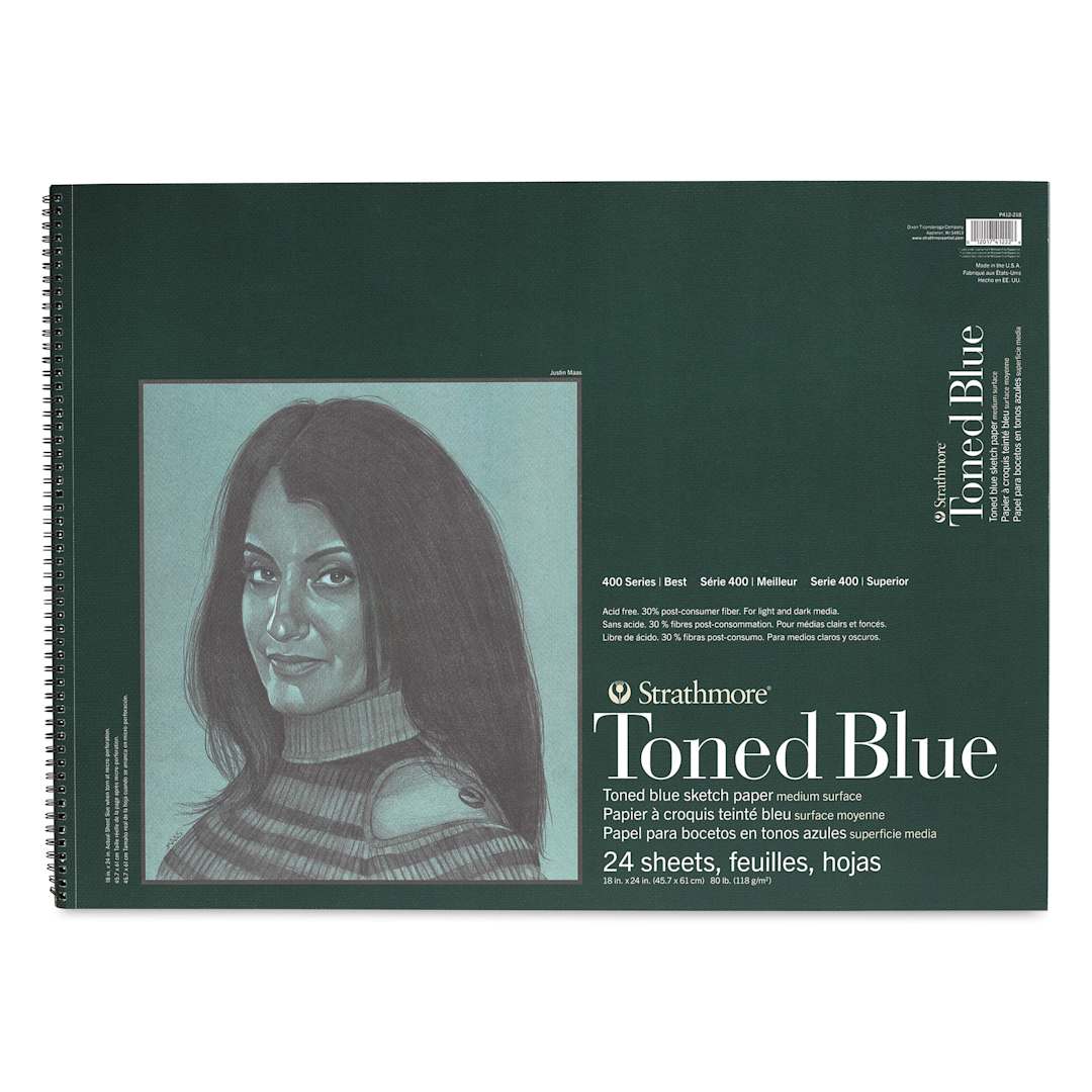Open in modal - Strathmore 400 Series Recycled Toned Sketch Pad - 18" x 24" Steel Blue (Cover)