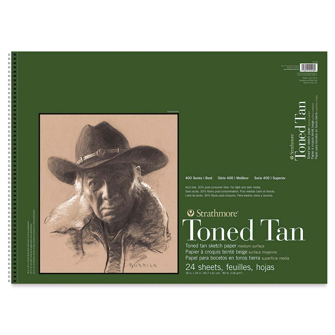 Open in modal - Strathmore 400 Series Recycled Toned Sketch Pad - 18'' x 24'', 24 Sheets, Warm Tan