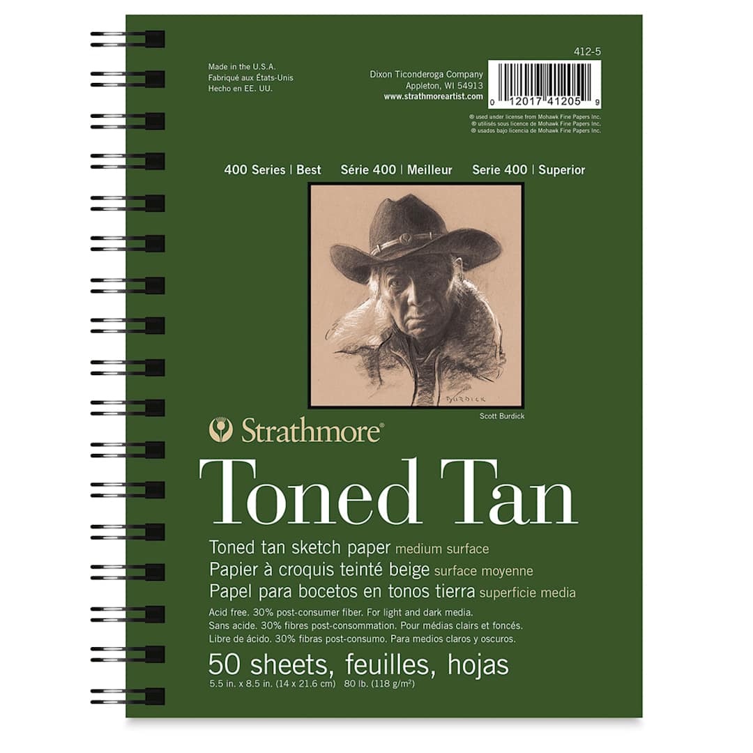 Open in modal - Strathmore 400 Series Recycled Toned Sketch Pad - 8-1/2'' x 5-1/2'', 50 Sheets, Warm Tan