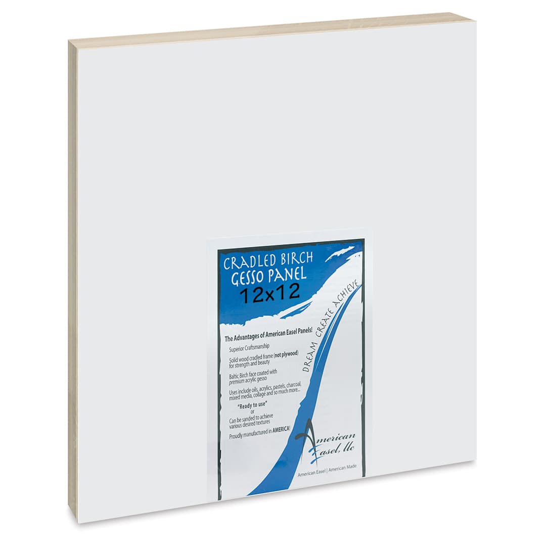 Open in modal - American Easel Gessoed Wood Painting Panel - 12" x 12", 7/8" Cradle