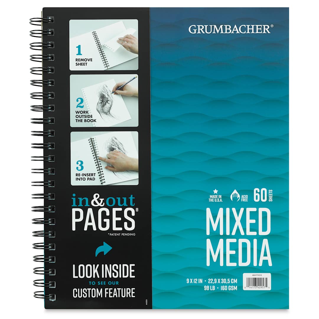 Open in modal - Grumbacher Mixed Media In & Out Pad - 9" x 12", 60 sheets (Front cover with label)
