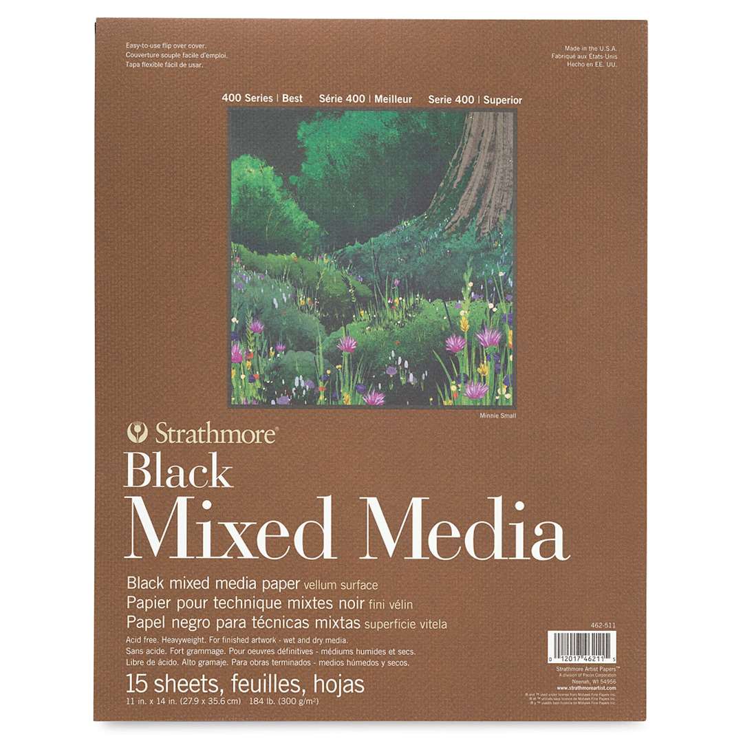 Open in modal - Strathmore 400 Series Black Mixed Media Pads - Front view of 9" x 12" pad shown