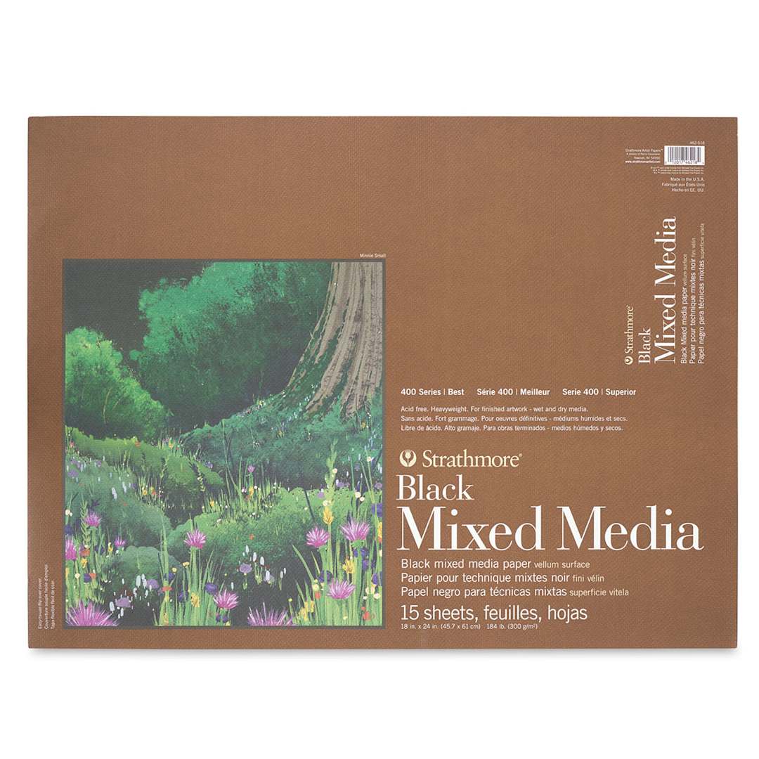 Open in modal - Strathmore 400 Series Black Mixed Media Pads - Front view of 18" x 24" pad shown