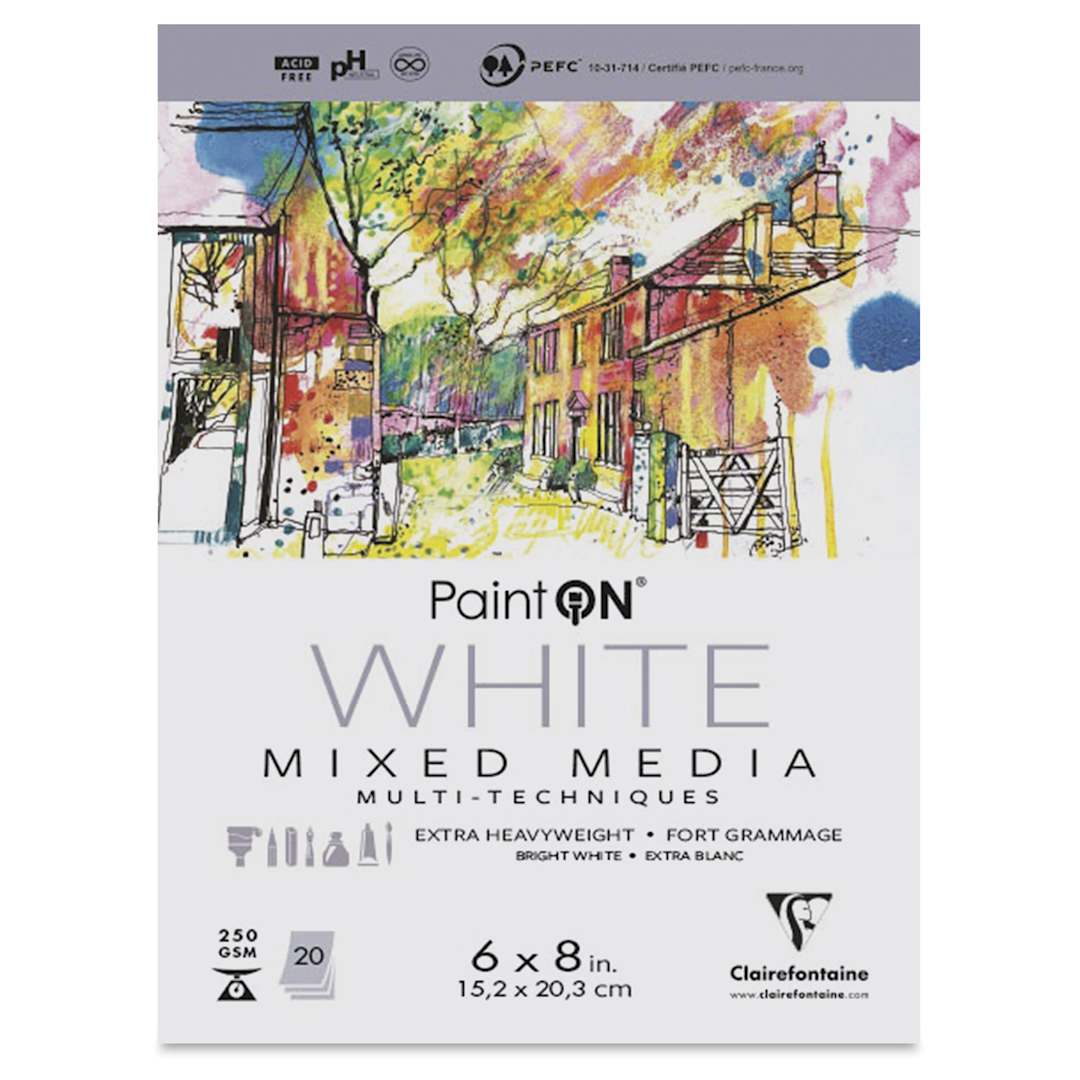 Open in modal - Clairefontaine PaintOn Mixed Media Pad - White, 6" x 8", 20 Sheets