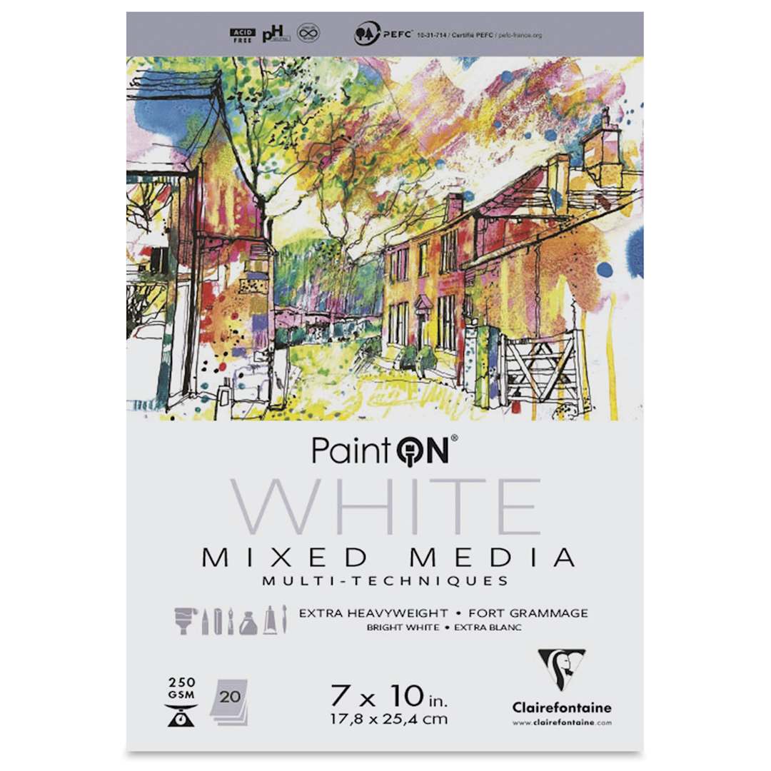 Open in modal - Clairefontaine PaintOn Mixed Media Pad - White, 7" x 10", 20 Sheets
