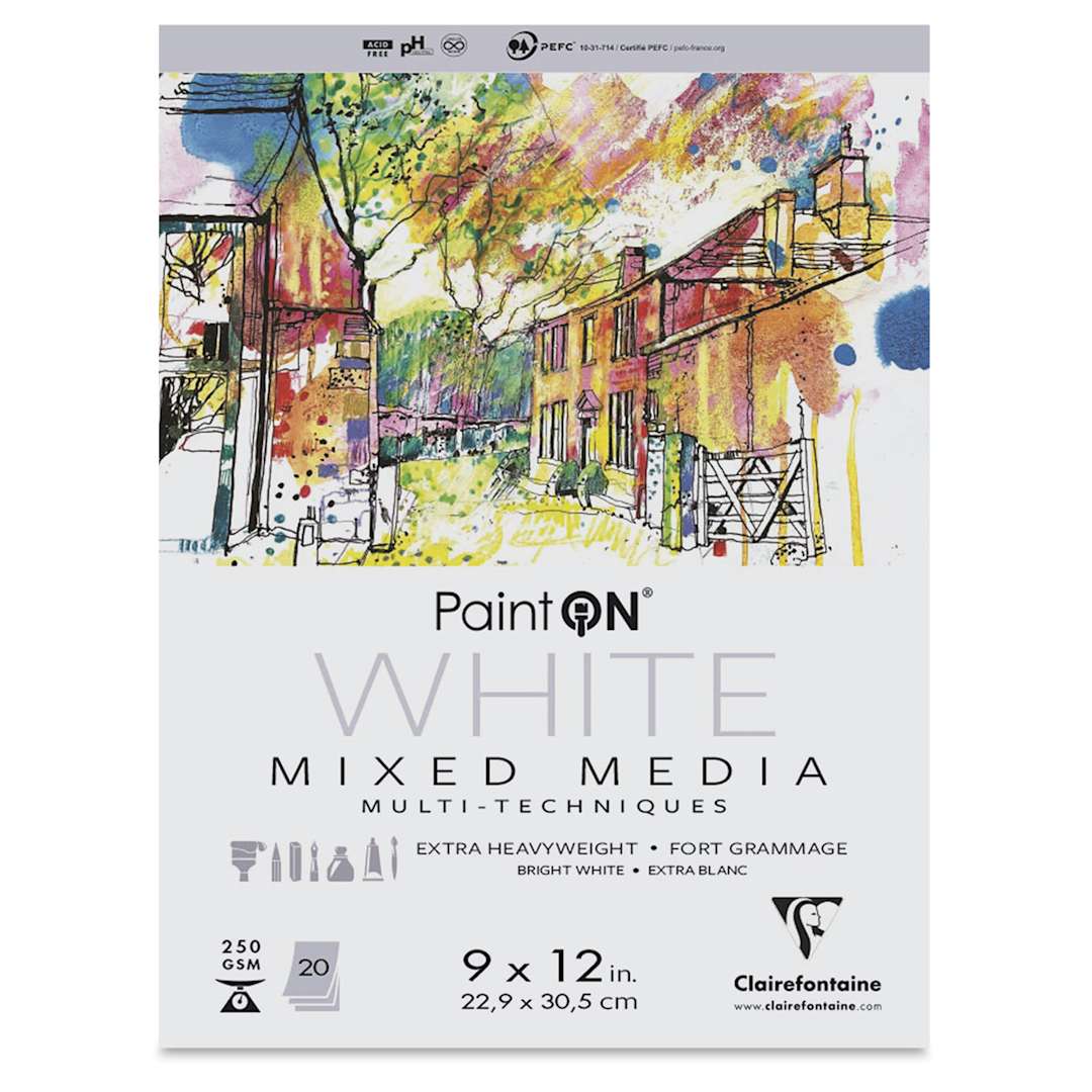 Open in modal - Clairefontaine PaintOn Mixed Media Pad - White, 9" x 12", 20 Sheets