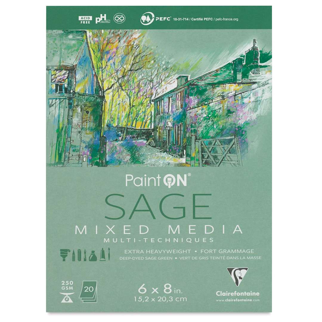 Open in modal - Clairefontaine PaintOn Mixed Media Pad - Sage, 6" x 8", 20 Sheets (front cover)