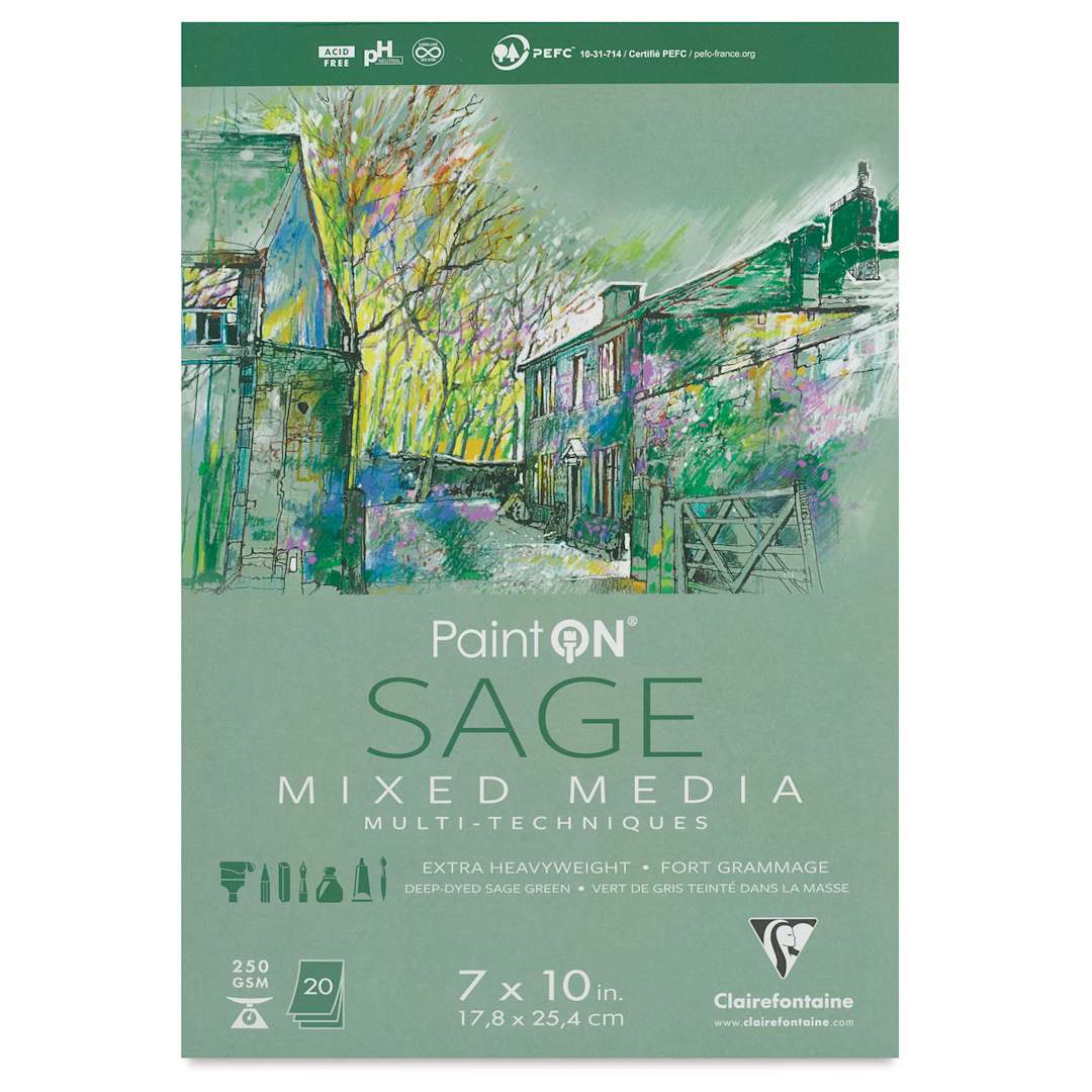 Open in modal - Clairefontaine PaintOn Mixed Media Pad - Sage, 7" x 10", 20 Sheets (front cover)