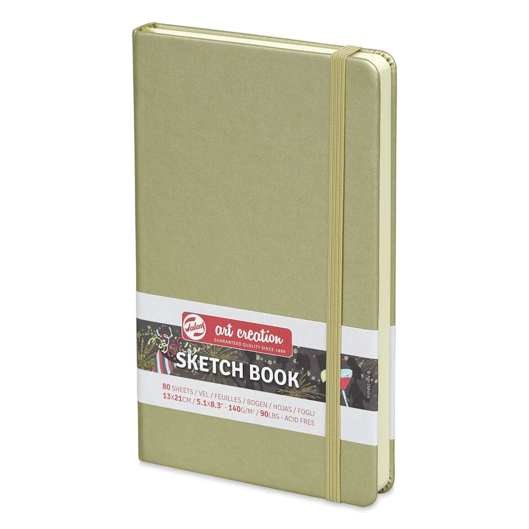 Open in modal - Talens Art Creations Sketchbook - Metallic White Gold, 8.3" x 5.1" (side view)