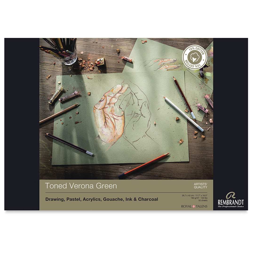 Open in modal - Rembrandt Toned Mixed Media Pads - Front cover of Verona Green pad