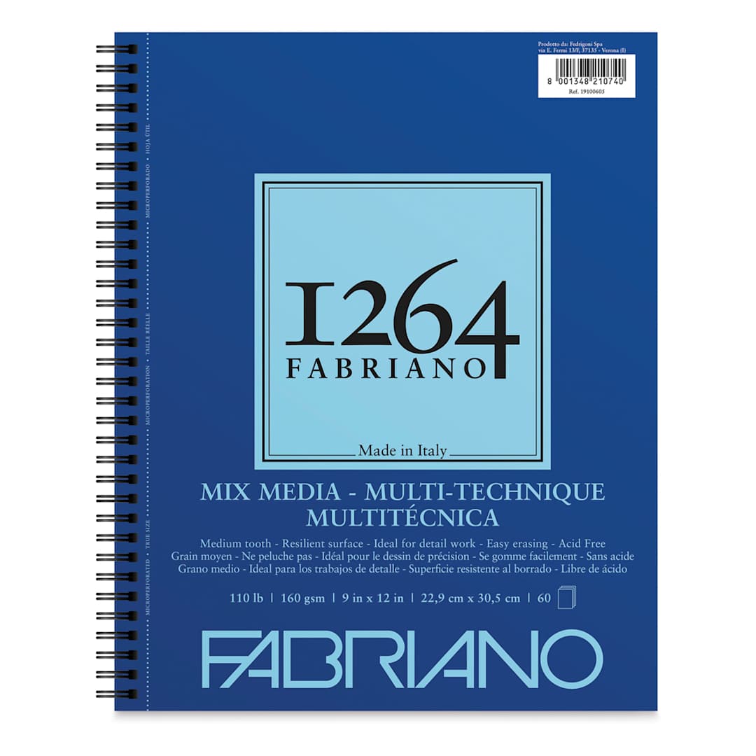 Open in modal - Fabriano 1264 Mixed Media Paper Pad - 12" x 9", 110 lb, 60 Sheets