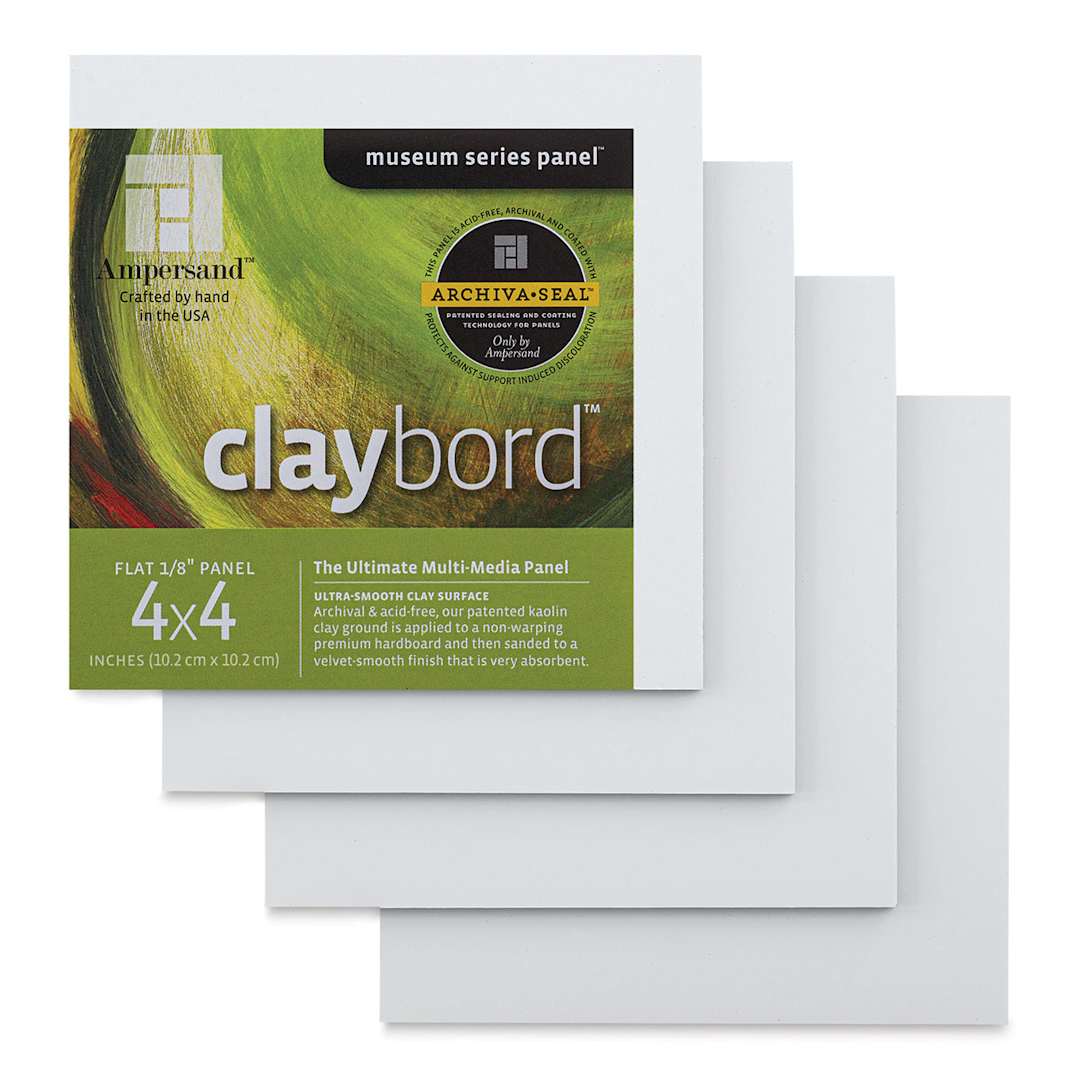 Open in modal - Ampersand Claybord - 4" x 4", 1/8" Flat, Pkg of 4