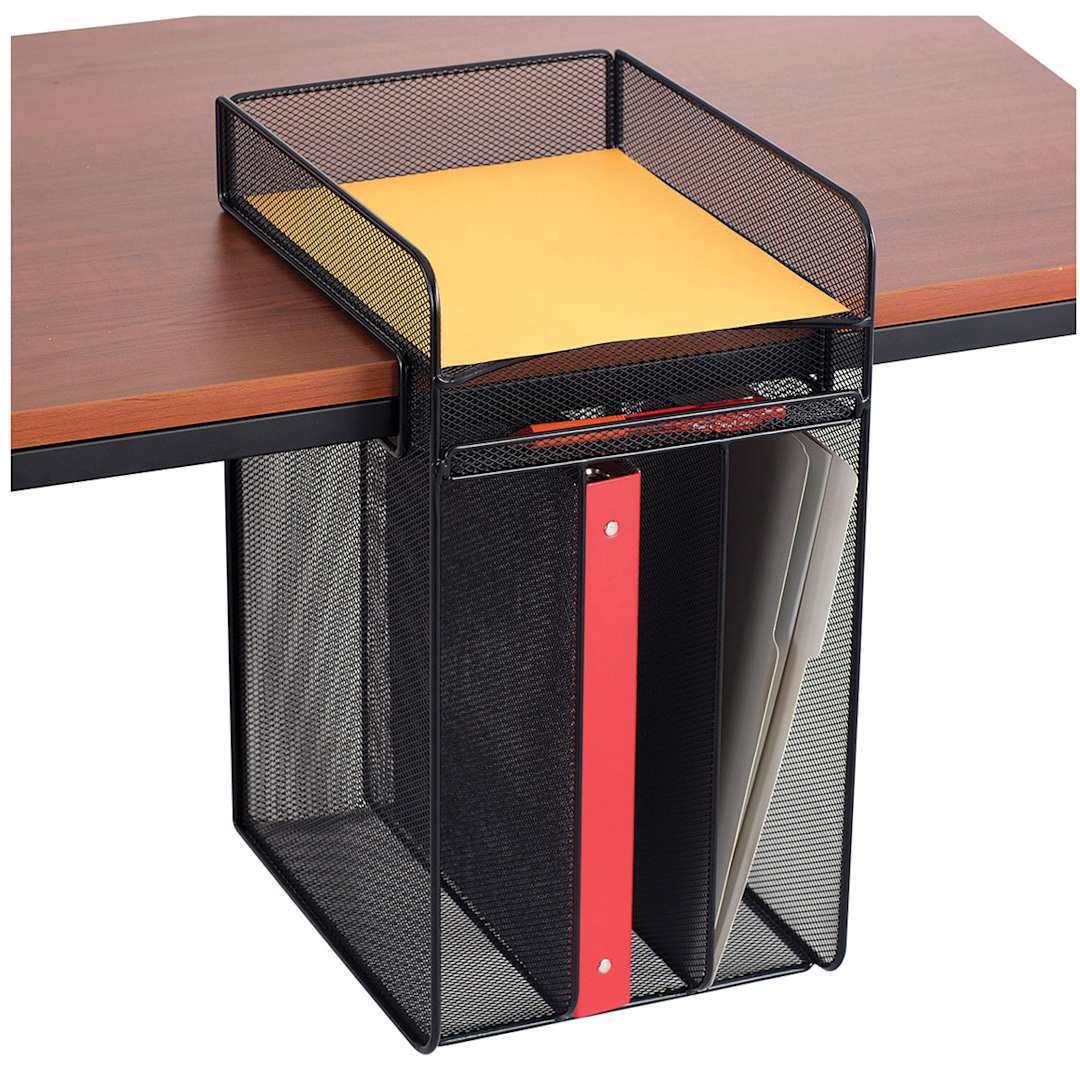 Open in modal - Hanging Desk Organizers - Version with 1 Tray aboce and 3 Vertical sections below desk