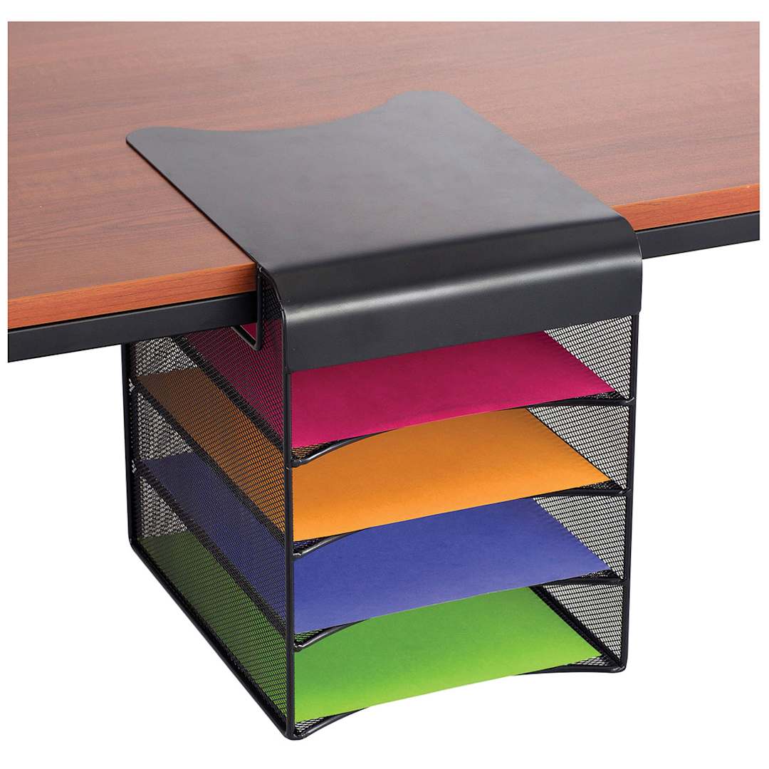 Open in modal - Hanging Desk Organizers - Solid Top with four trays hanging below desk