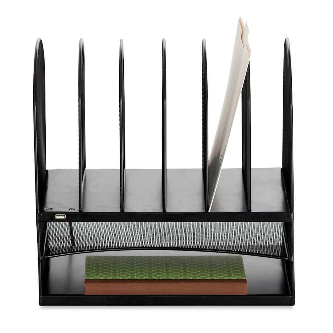 Open in modal - Powered Onyx Desk Organizers - Front view of 2 Tray/6 File slot Organizer
