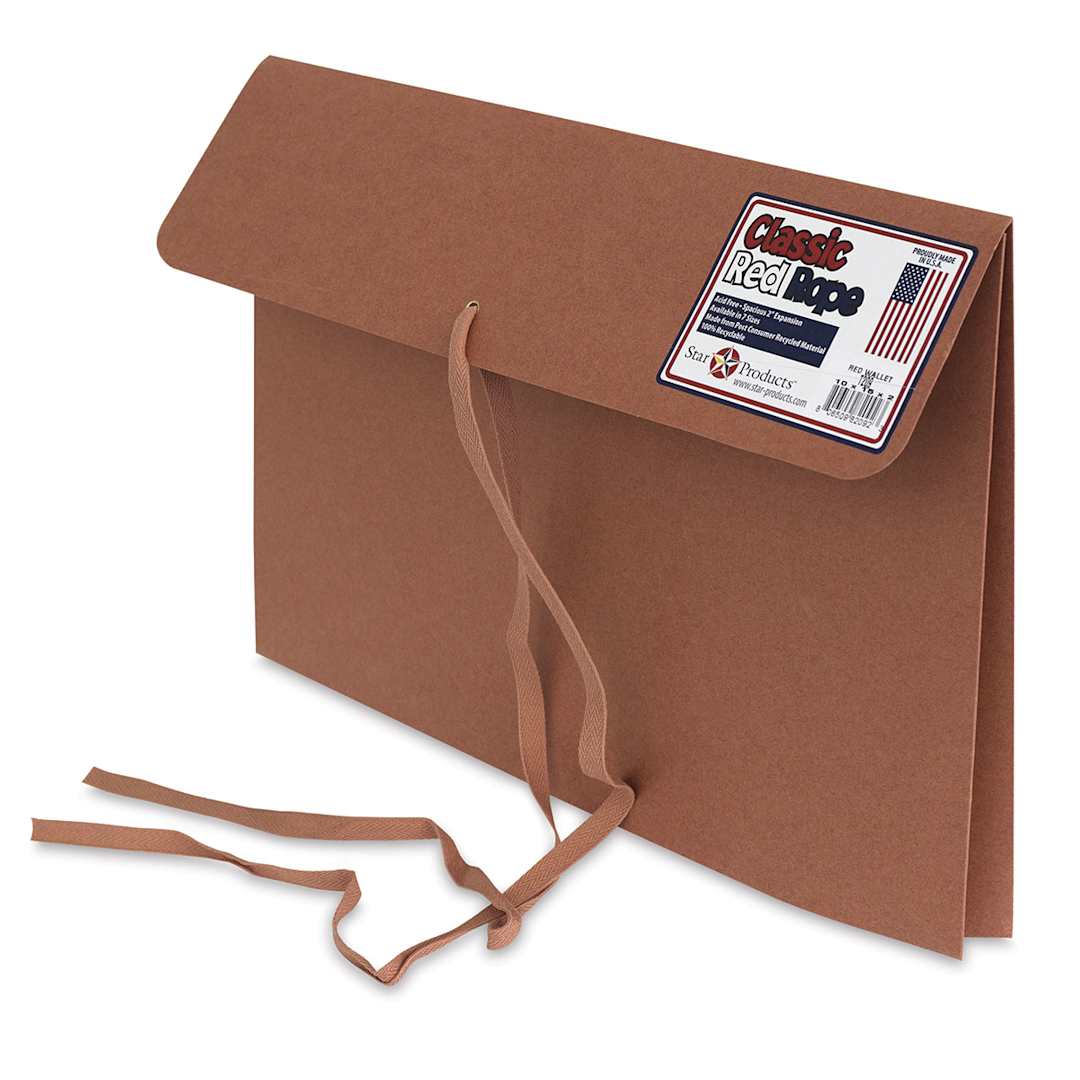 Open in modal - Star Products Red Wallet Tie Closure Portfolios - Right angled view of upright Portfolio
